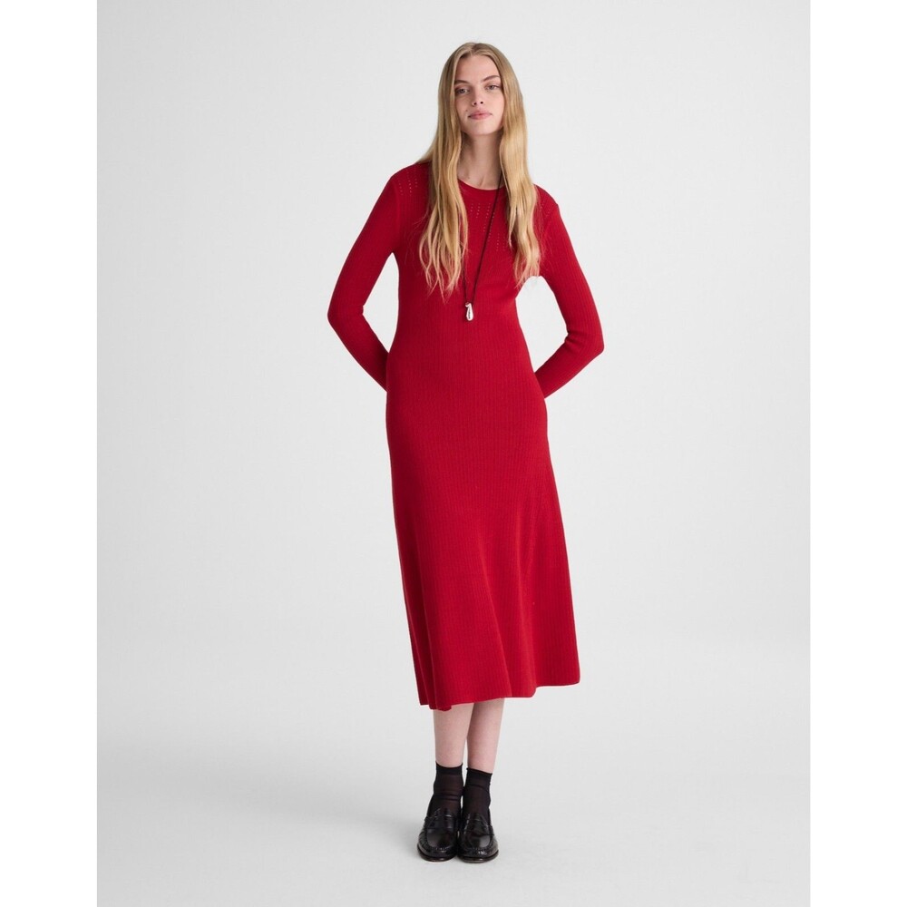MADEWELL Signature Knit Crewneck Midi Dress XXS Crimson Pointelle Fitted NWT B74